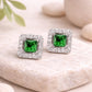 925 Sterling Silver Green CZ Halo Stud Earrings, Princess Cut Square Emerald, Dainty Gift