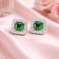 925 Sterling Silver Green CZ Halo Stud Earrings, Princess Cut Square Emerald, Dainty Gift