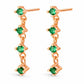925 Sterling Silver Emerald Green CZ Drop Chain Earrings, Minimal Dangle Style