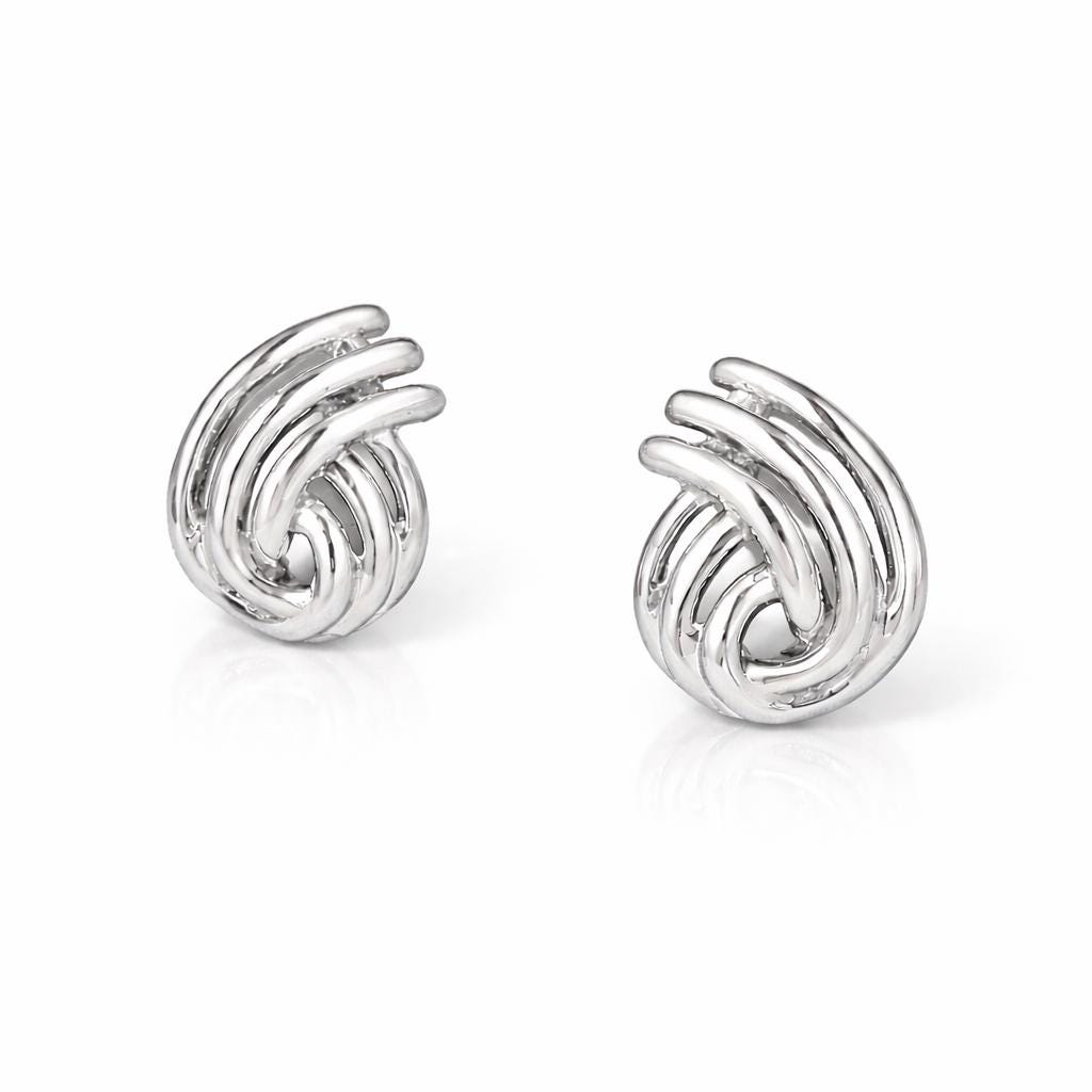 925 Sterling Silver Swirl Knot Stud Earrings, Modern Sculptural Minimalist Design