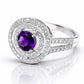 925 Sterling Silver Oval Amethyst Double Halo Ring, Vintage Style Statement Ring