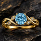 Sterling Silver Swiss Blue Topaz Leaf Ring, Vintage Vine Nature Design
