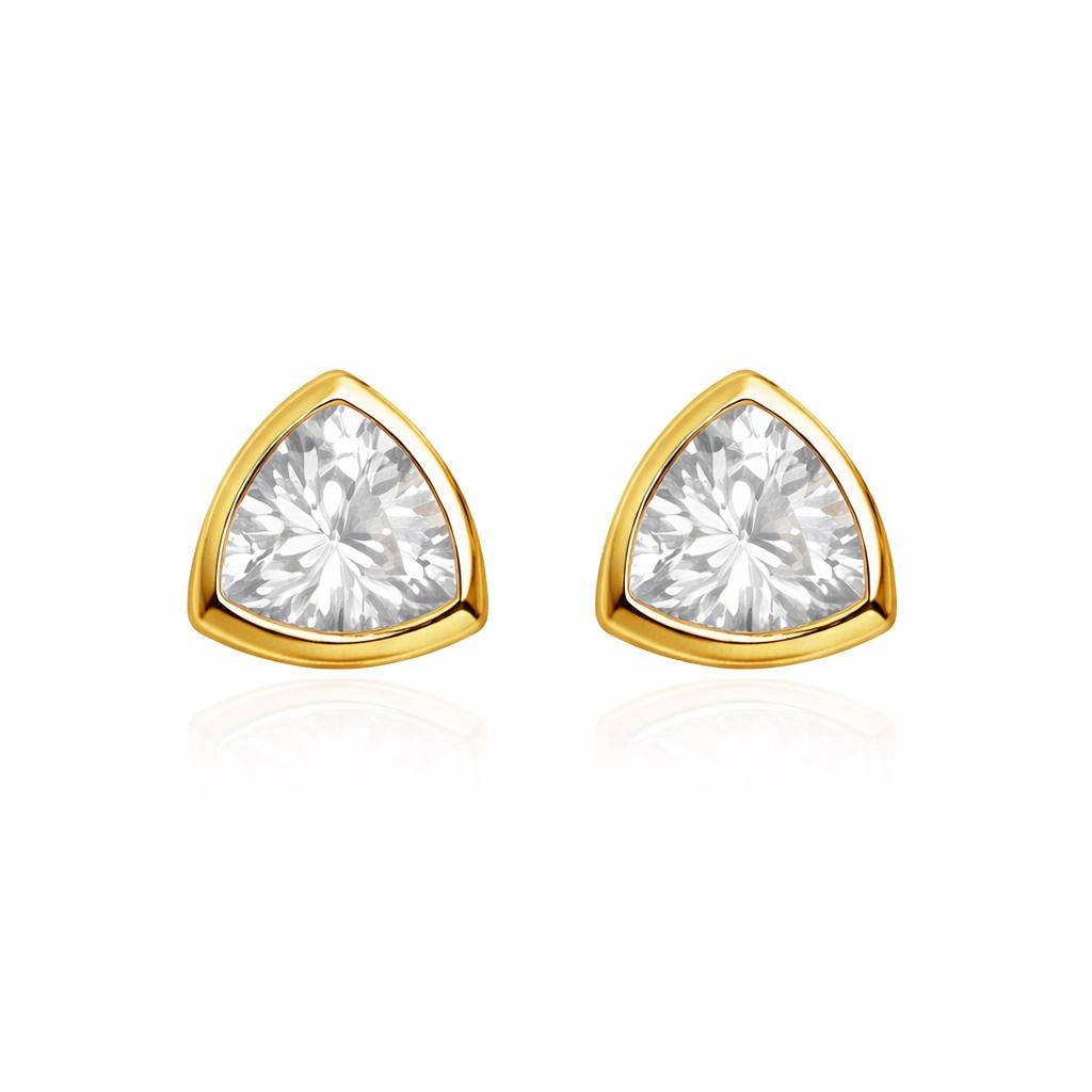 925 Sterling Silver Triangle CZ Stud Earrings, Trillion Cut Bezel, Minimal Geometric Jewelry