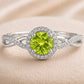 Sterling Silver Peridot Halo Ring, Twisted Infinity Band, August Birthstone Promise Ring