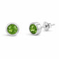 925 Sterling Silver Green CZ Bezel Stud Earrings, Minimal Round Dainty Studs