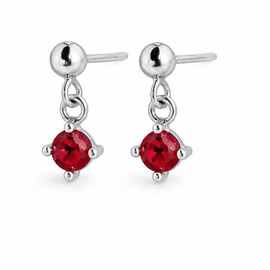 925 Sterling Silver Garnet Drop Earrings, Round Cut Red Stone Dangle Studs