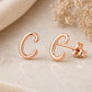 Sterling Silver C Initial Stud Earrings, Minimalist Cursive Alphabet Jewelry