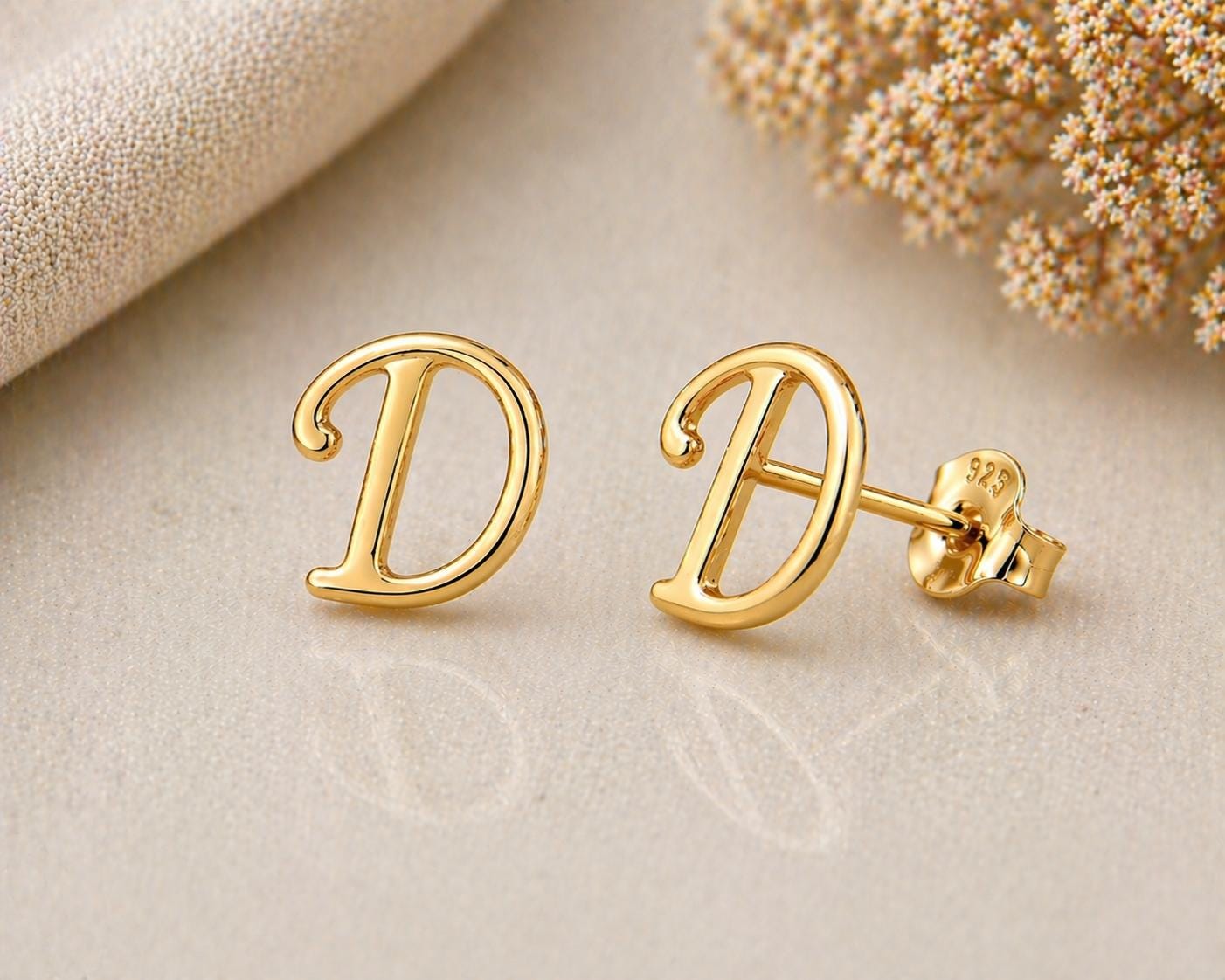 Sterling Silver Initial D Stud Earrings, Minimalist Alphabet Jewelry