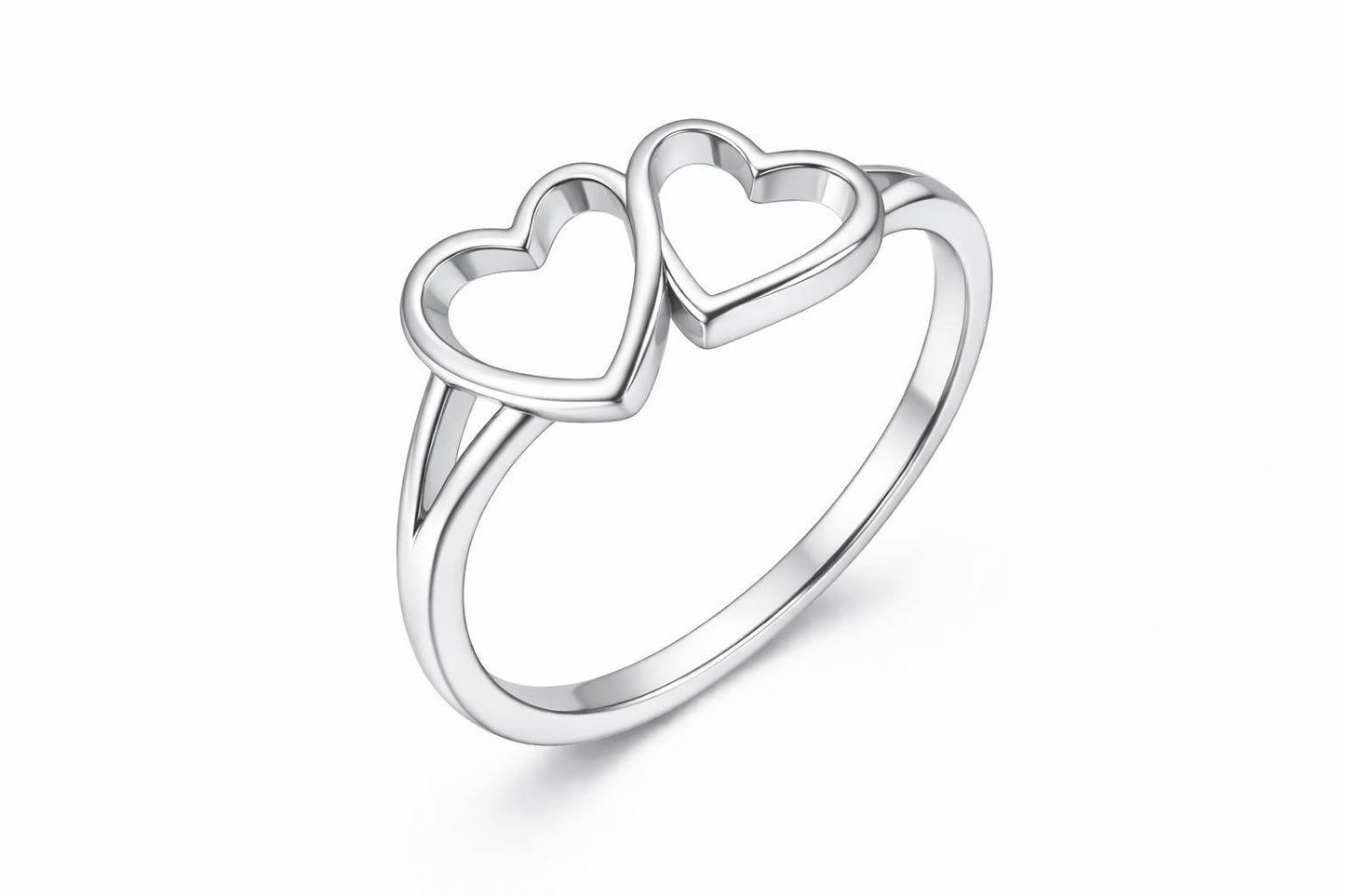 925 Sterling Silver Double Heart Ring, Minimalist Band, Romantic Promise Gift