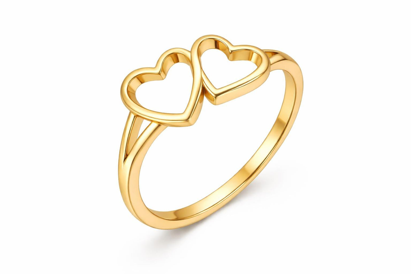 925 Sterling Silver Double Heart Ring, Minimalist Band, Romantic Promise Gift