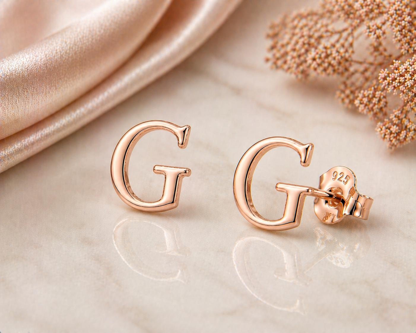 Sterling Silver Initial G Stud Earrings, Minimalist Alphabet Jewelry