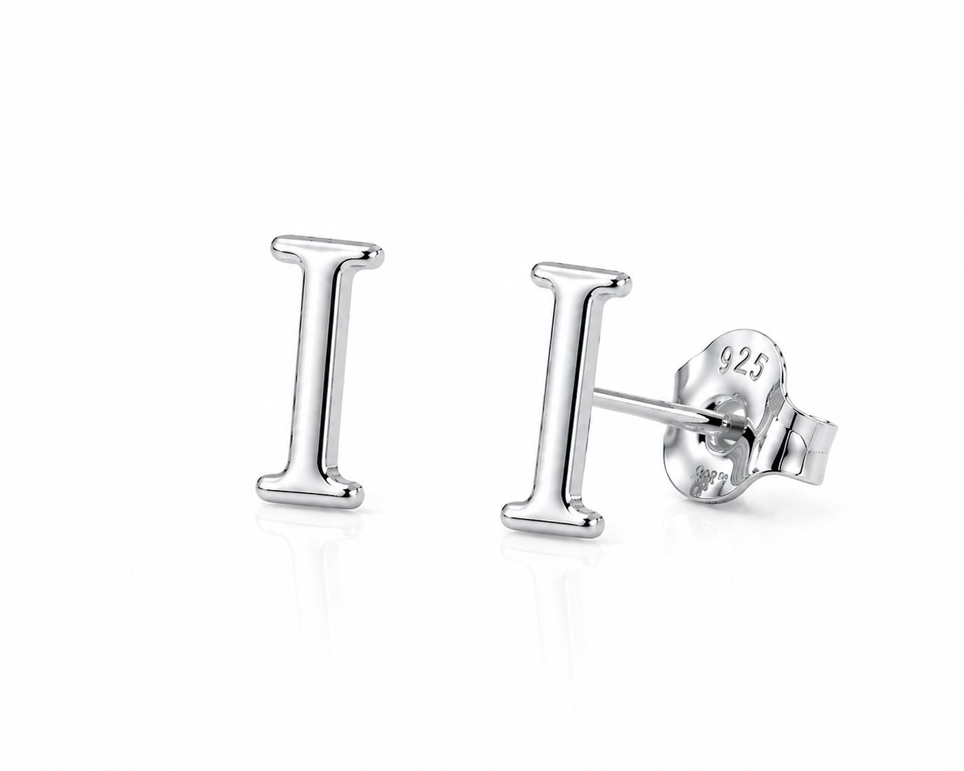 Sterling Silver Initial I Stud Earrings, Minimalist Alphabet Jewelry