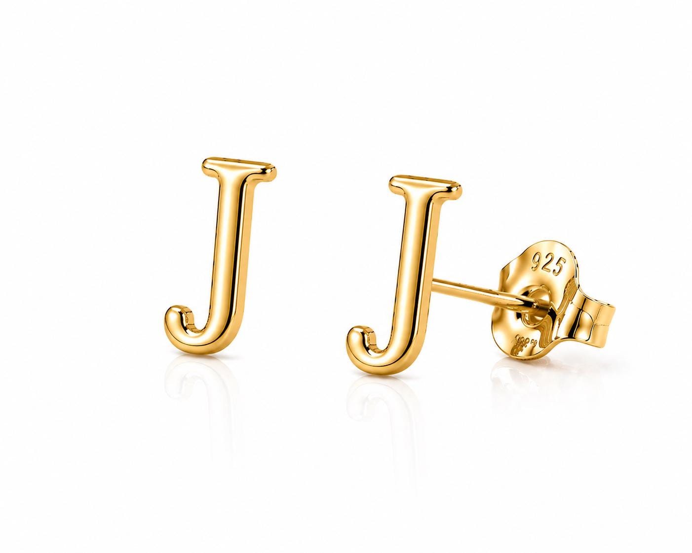 Sterling Silver Initial J Stud Earrings, Minimalist Alphabet Jewelry