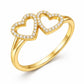 925 Sterling Silver Double Heart Ring, Pave CZ, Romantic Promise Band