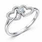 Double Heart Ring, 925 Sterling Silver, CZ Pave, Romantic Promise Engagement Ring