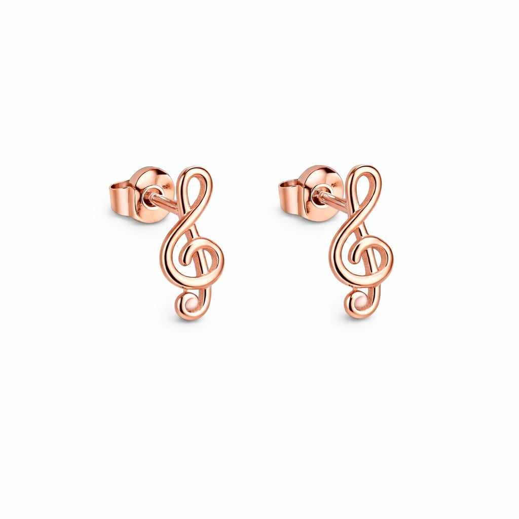 925 Sterling Silver Treble Clef Music Note Stud Earrings, Minimalist Jewelry
