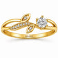 Sterling Silver Leaf Ring with CZ, Nature Engagement Promise Ring Her