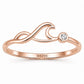 Sterling Silver Wave Ring with Bezel CZ, Minimalist Ocean Nature Inspired Ring