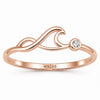 Sterling Silver Wave Ring with Bezel CZ, Minimalist Ocean Nature Inspired Ring