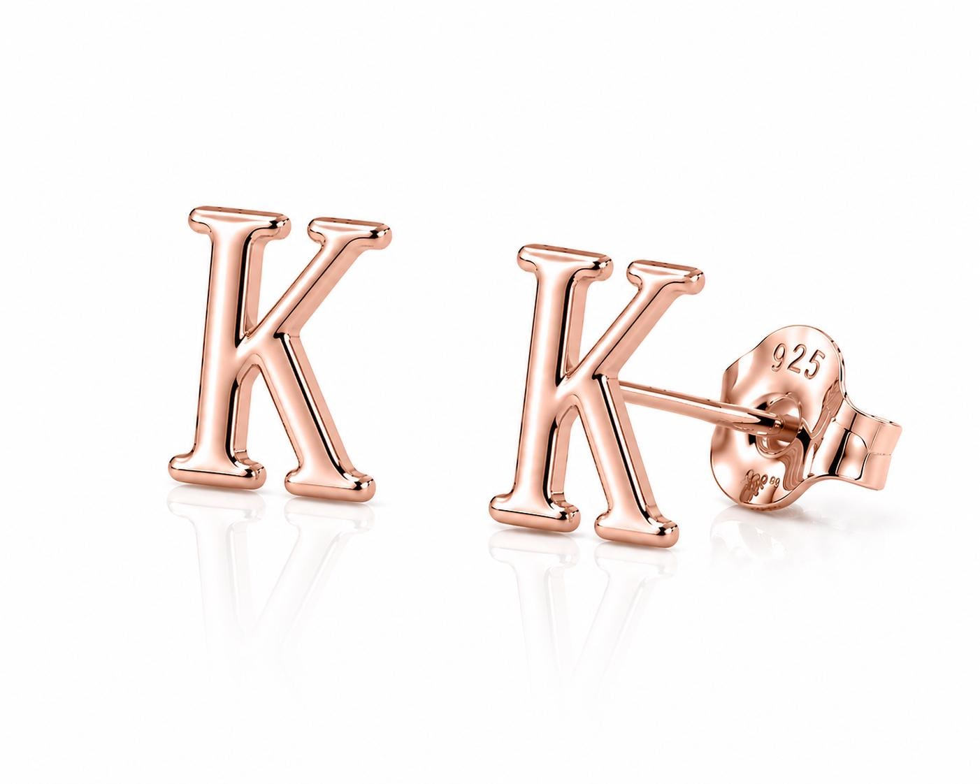 Sterling Silver K Initial Stud Earrings, Minimalist Personalized Name Jewelry