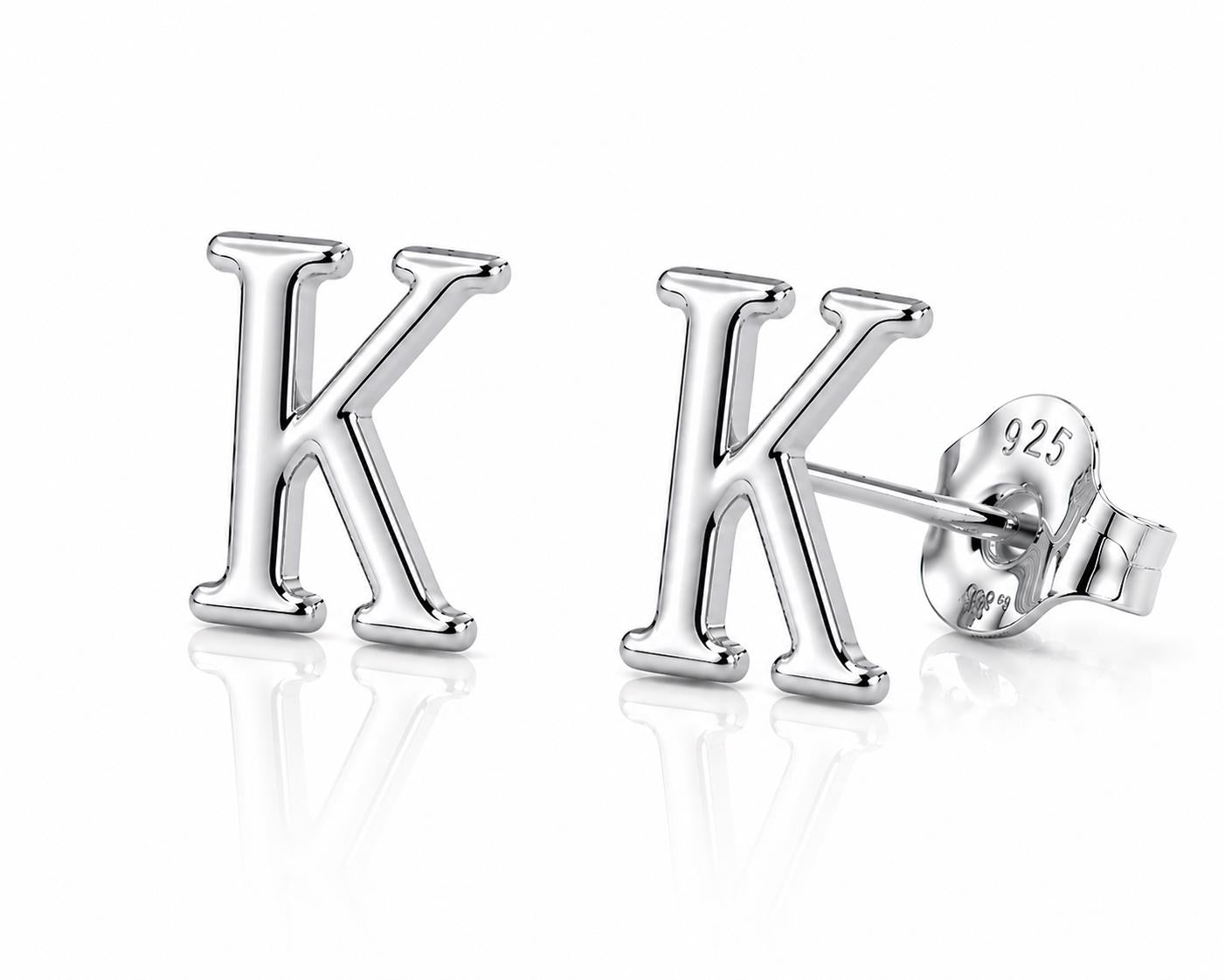 Sterling Silver K Initial Stud Earrings, Minimalist Personalized Name Jewelry