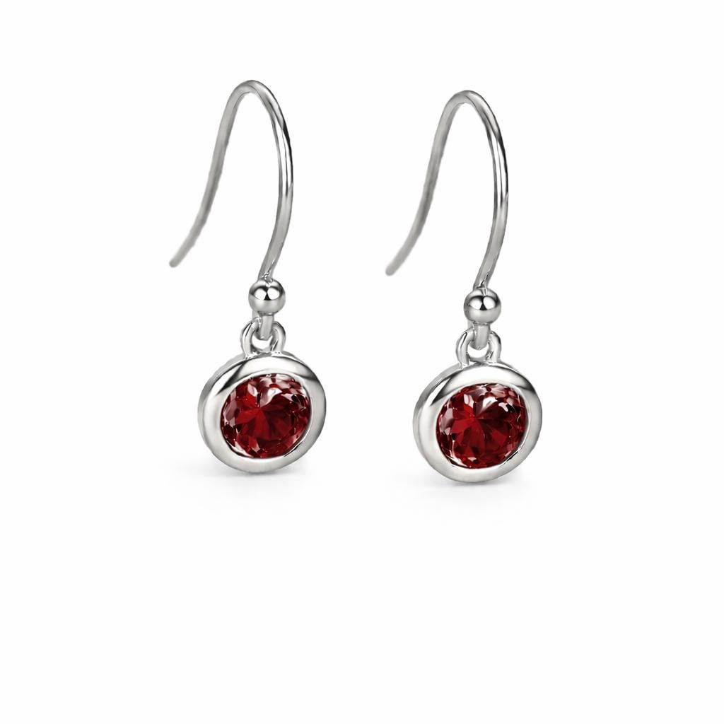 925 Sterling Silver Red CZ Dangle Earrings, Bezel Set Minimalist Jewelry