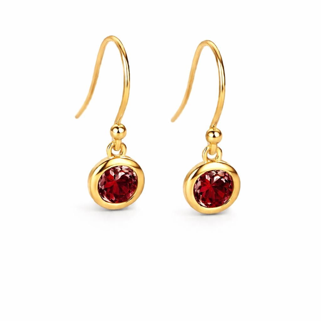 925 Sterling Silver Red CZ Dangle Earrings, Bezel Set Minimalist Jewelry