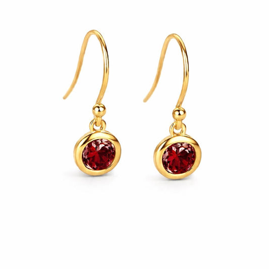 925 Sterling Silver Red CZ Dangle Earrings, Bezel Set Minimalist Jewelry