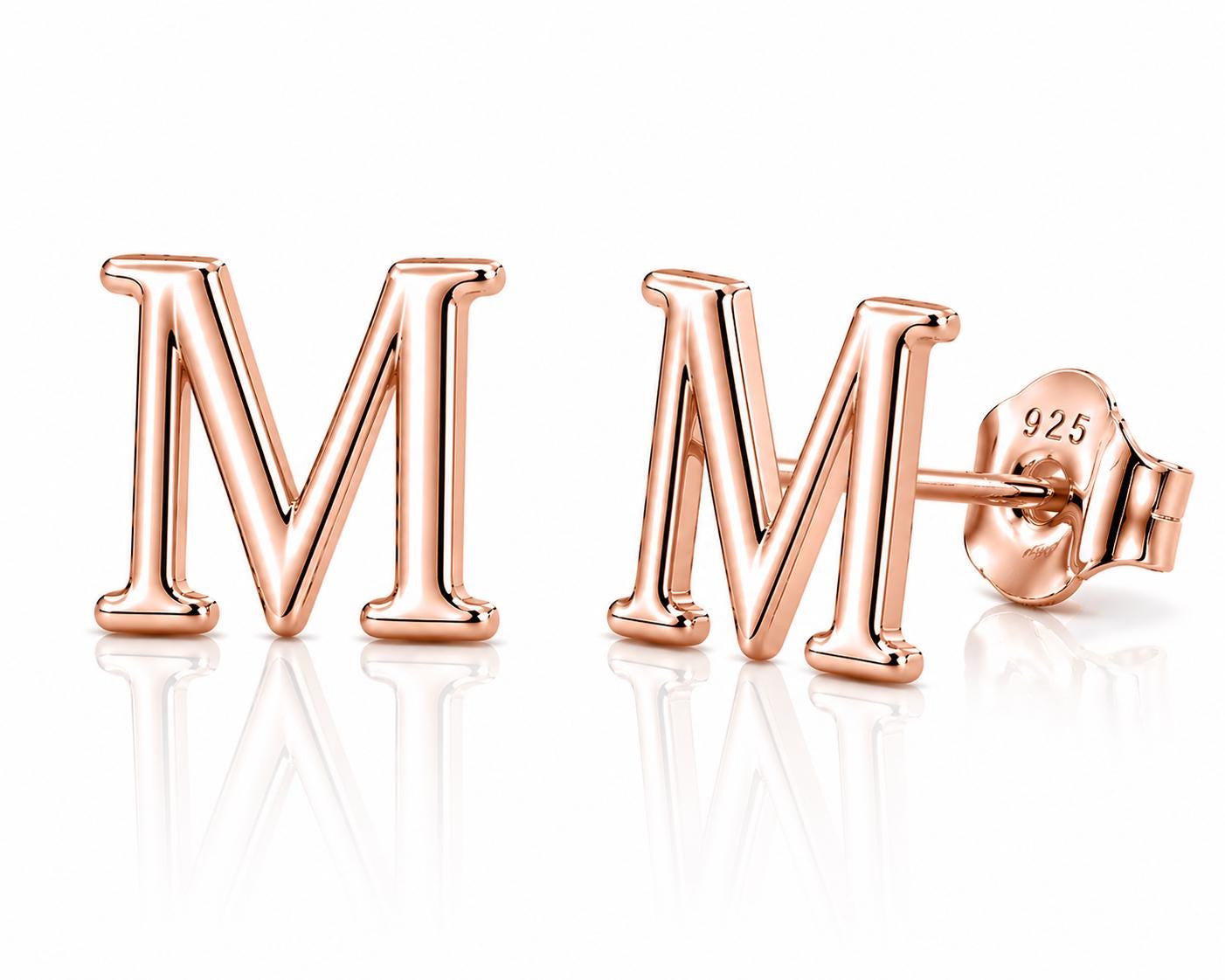 Sterling Silver M Initial Stud Earrings, Minimalist Personalized Name Jewelry