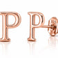 925 Sterling Silver P Initial Stud Earrings, Minimalist Personalized Name Studs