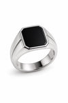 925 Sterling Silver Hexagon Black Onyx Signet Ring, Minimalist Statement Band
