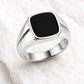925 Sterling Silver Black Onyx Signet Ring, Cushion Cut Minimalist Statement Band