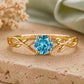 Sterling Silver Swiss Blue Topaz Leaf Vine Ring, Nature Inspired Minimalist Promise Ring