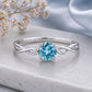 Swiss Blue Topaz Ring, 925 Sterling Silver, Infinity Twist Band, Round Cut Solitaire