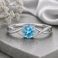 Swiss Blue Topaz Ring, Sterling Silver Infinity Twist Solitaire, Round Cut Gemstone