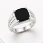 Black Onyx Cushion Cut Signet Ring, 925 Sterling Silver Statement Ring Him