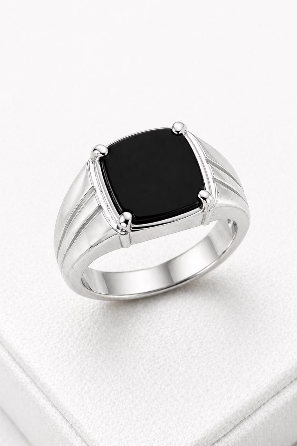 Black Onyx Cushion Cut Signet Ring, 925 Sterling Silver Statement Ring Him