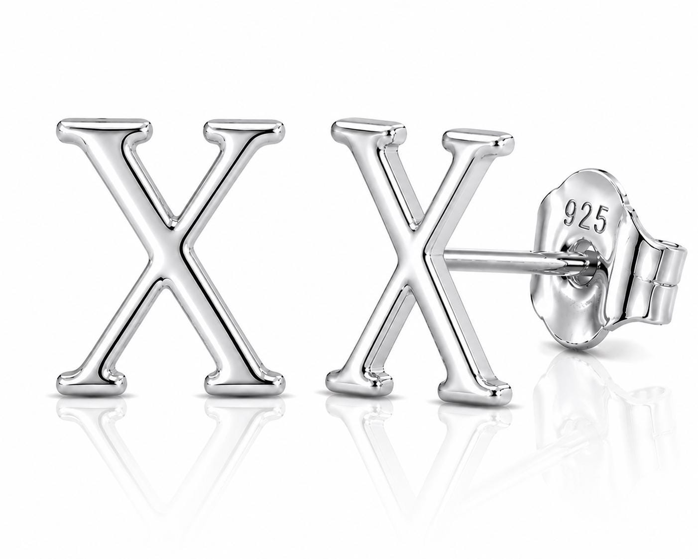 Sterling Silver Letter X Stud Earrings, Minimalist Alphabet Personalization Jewelry