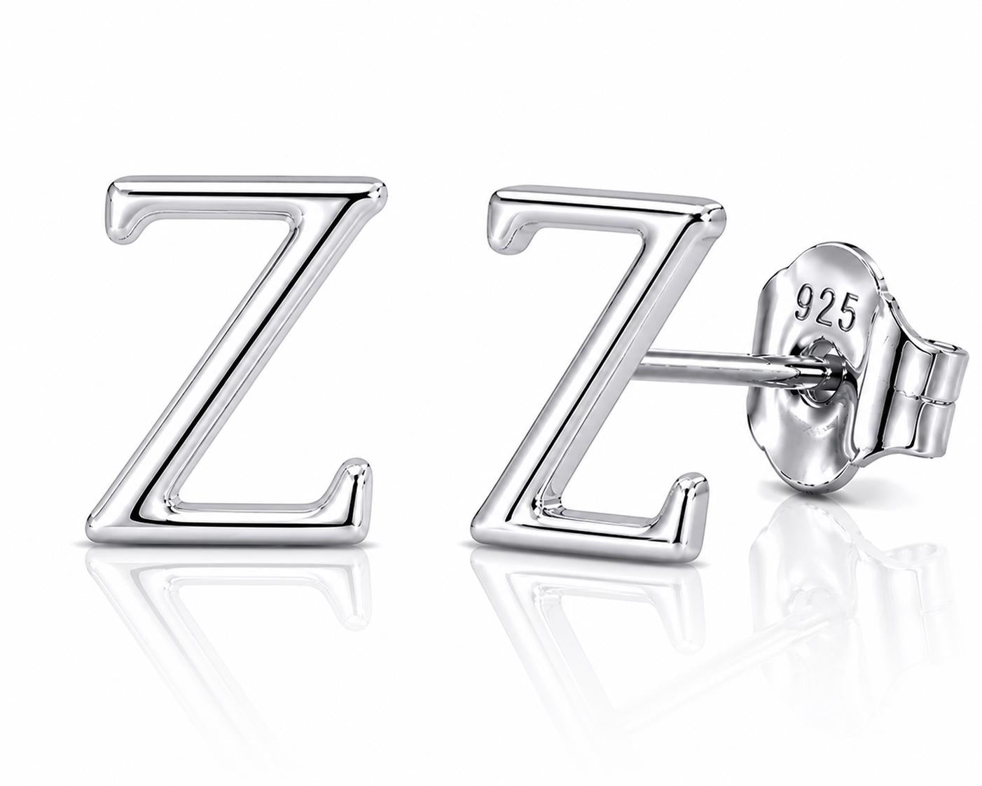 Sterling Silver Letter Z Stud Earrings, Minimalist Alphabet Jewelry