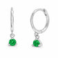 Sterling Silver Emerald CZ Dangle Huggie Earrings, Minimalist May Birthstone Gift