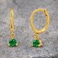 Sterling Silver Emerald CZ Dangle Huggie Earrings, Minimalist May Birthstone Gift