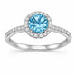 Sterling Silver Swiss Blue Topaz Halo Ring, Dainty Promise Engagement Ring