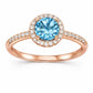 Sterling Silver Swiss Blue Topaz Halo Ring, Dainty Promise Engagement Ring