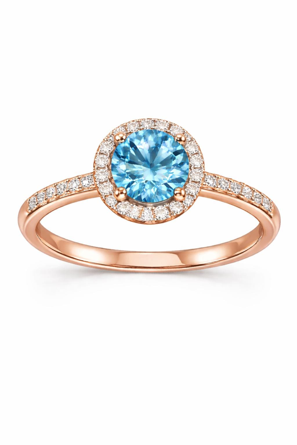 Sterling Silver Swiss Blue Topaz Halo Ring, Dainty Promise Engagement Ring