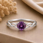 Amethyst Infinity Twist Ring, 925 Sterling Silver, Round Cut Purple Stone, February Birthstone