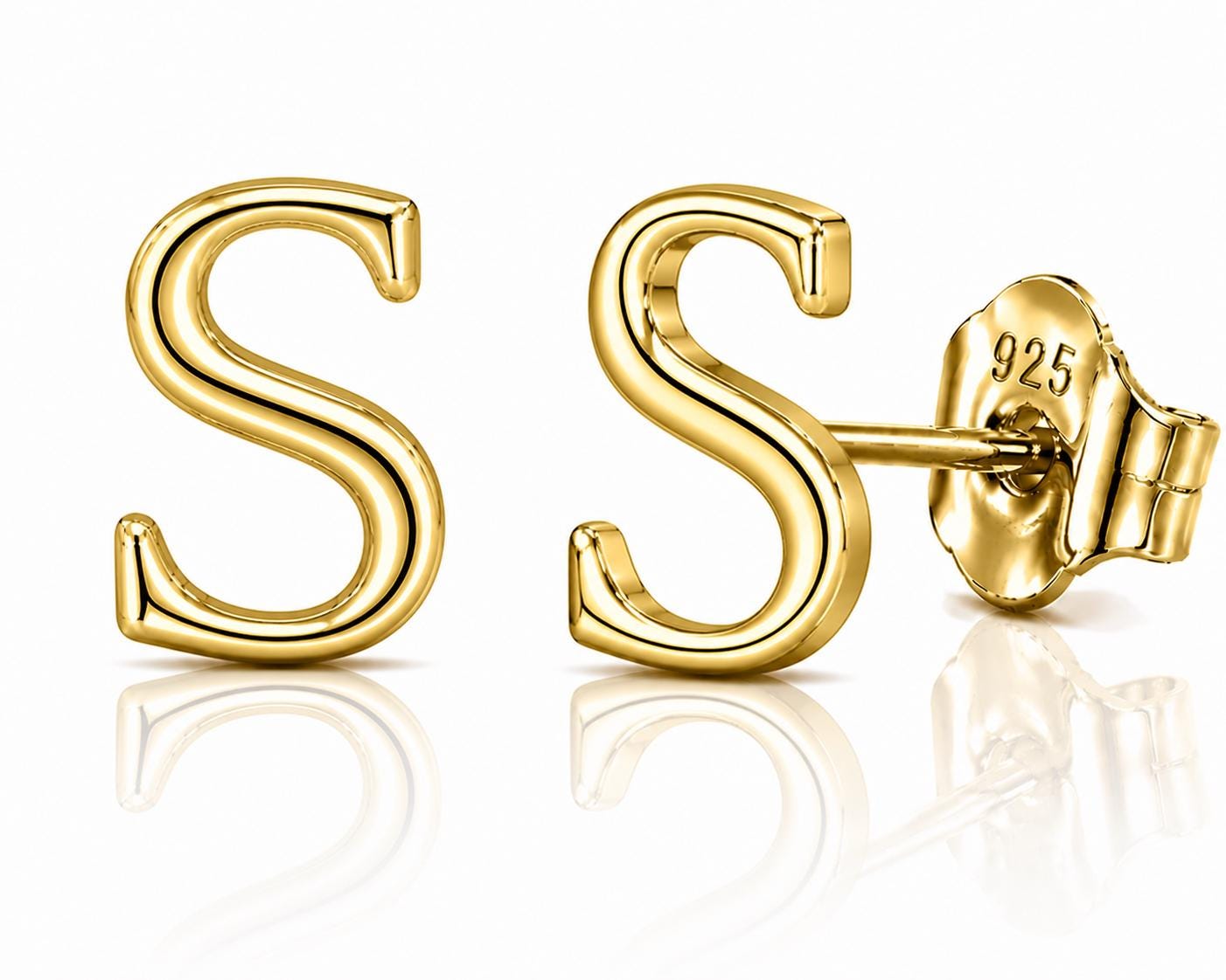 Sterling Silver Letter S Stud Earrings, Minimalist Alphabet Jewelry