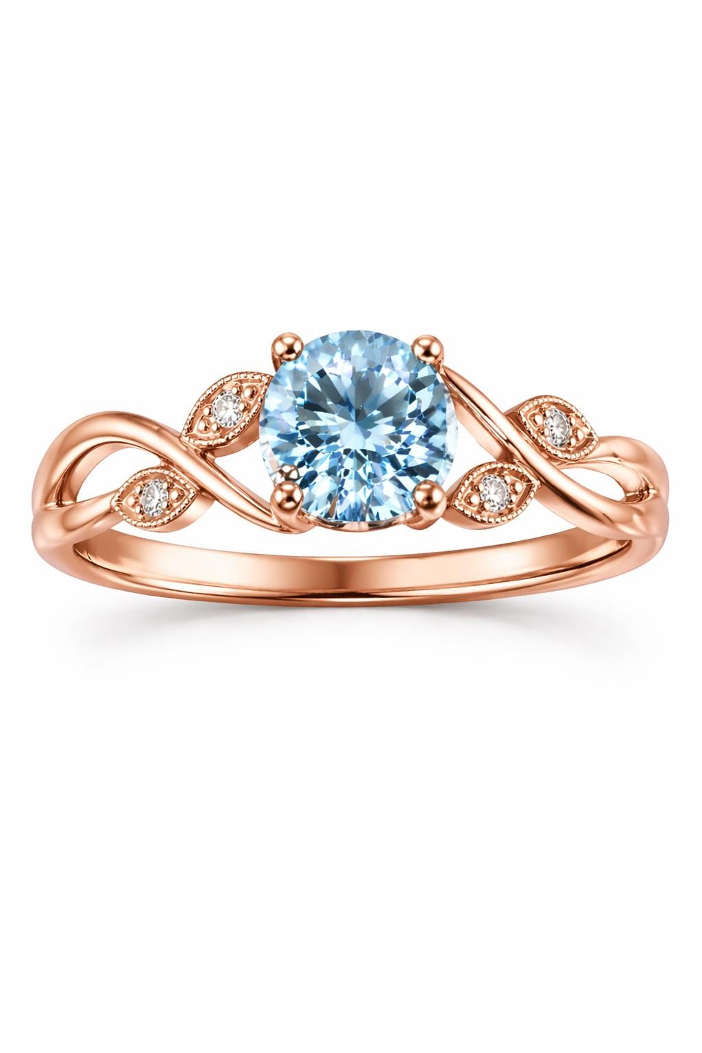 Sterling Silver Swiss Blue Topaz Leaf Ring, Vintage Vine Nature Design