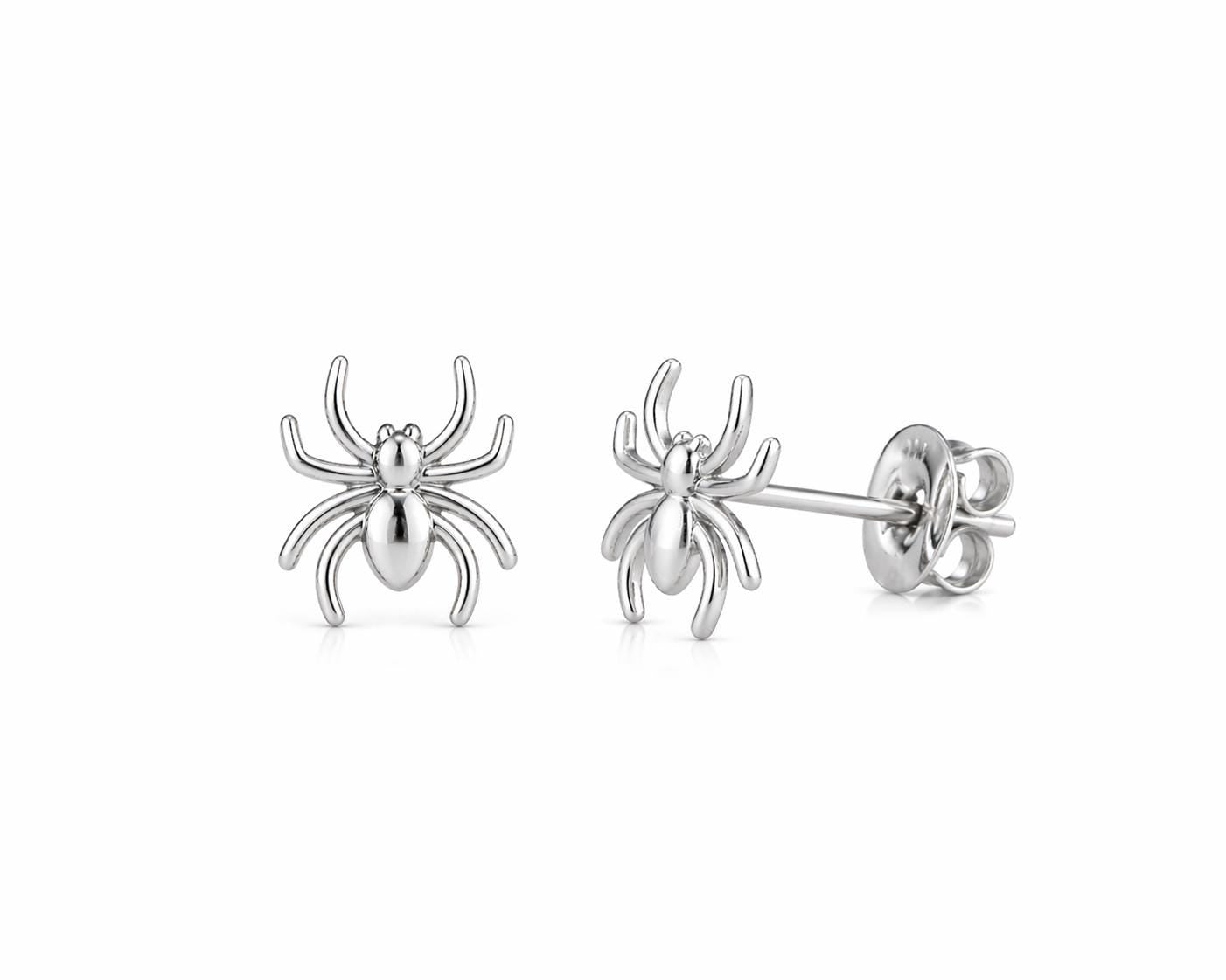 Sterling Silver Minimalist Spider Stud Earrings, Gothic Halloween Jewelry