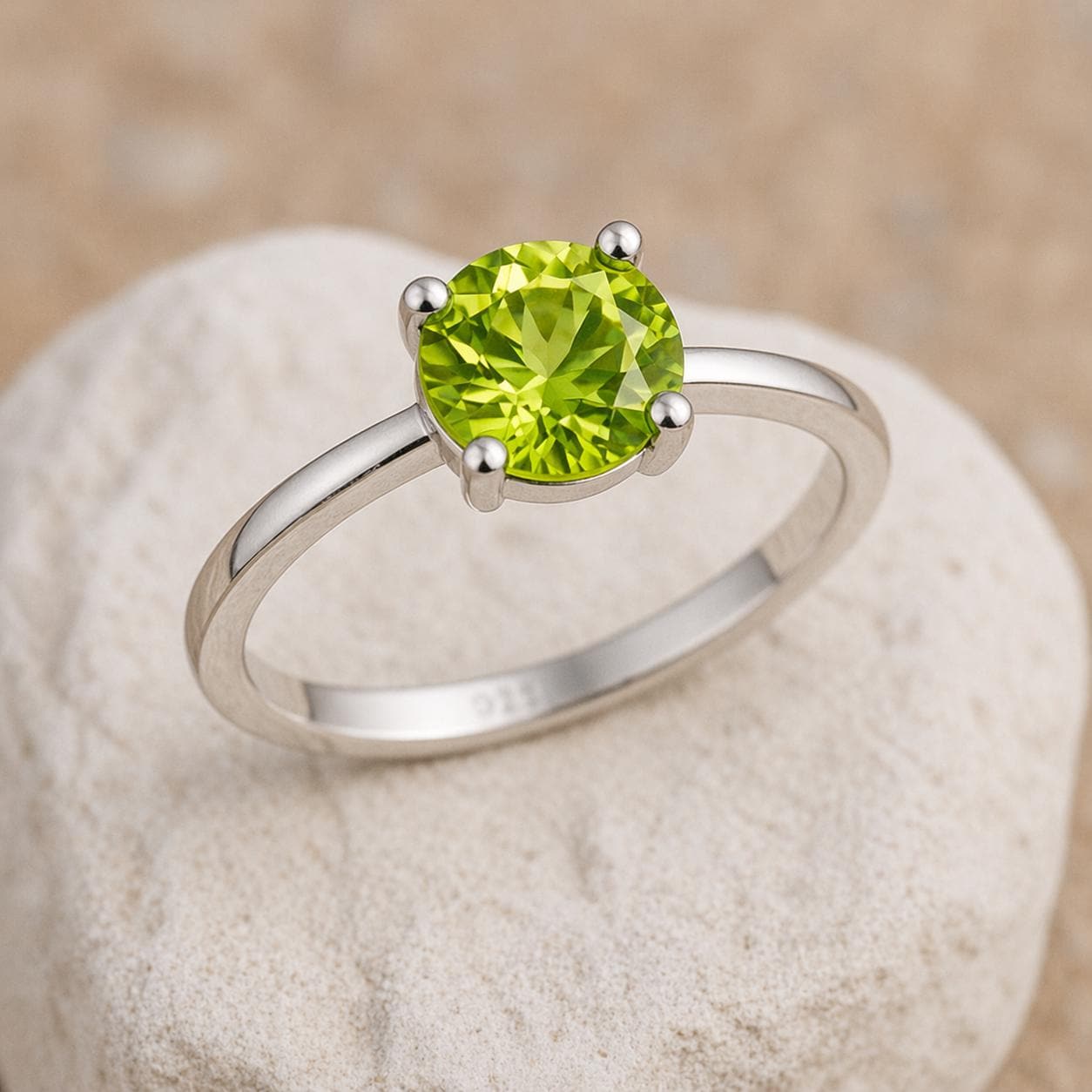 Sterling Silver Peridot Solitaire Ring, August Birthstone, Dainty Promise Ring