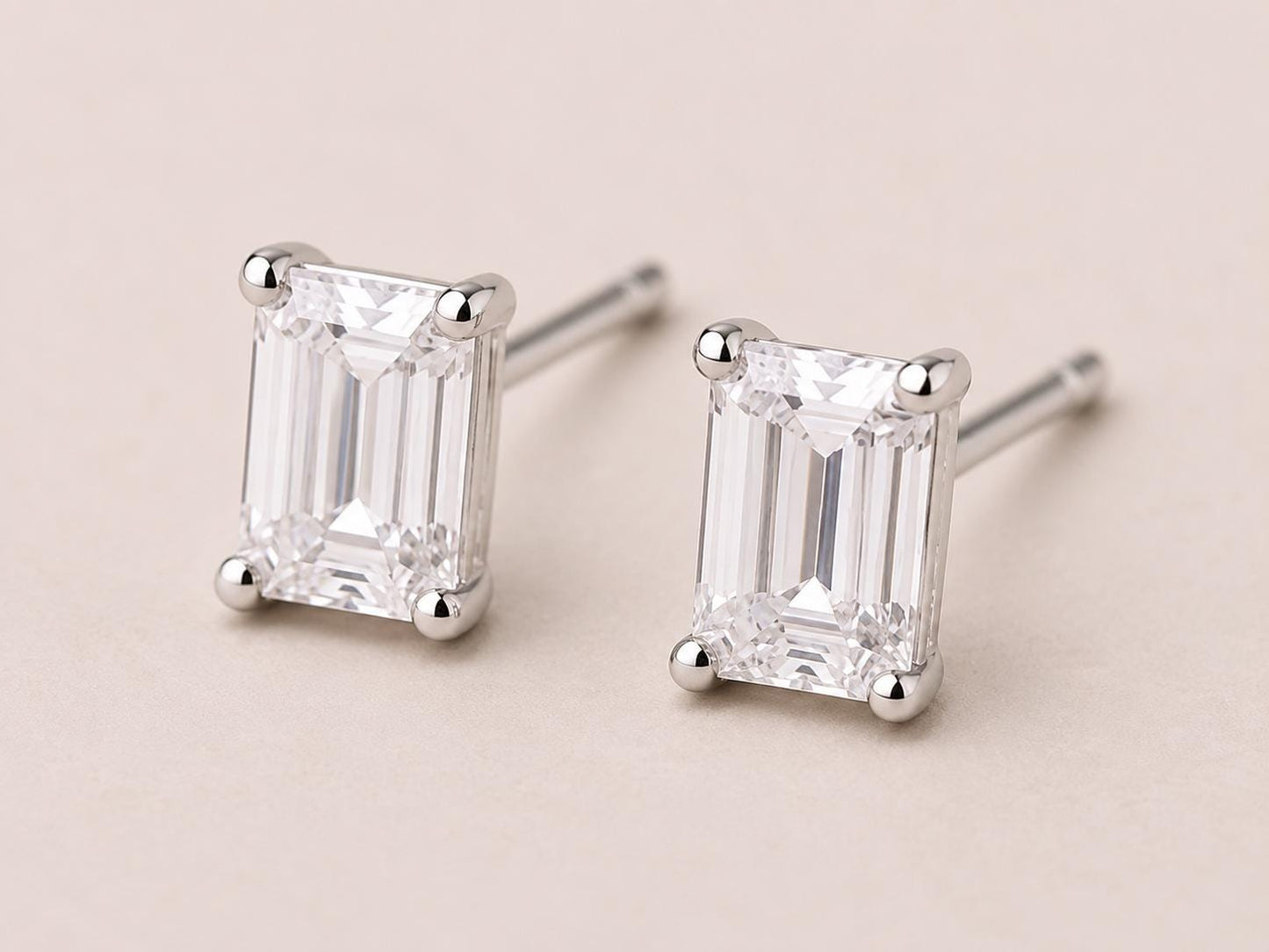Emerald Cut CZ Stud Earrings, 925 Sterling Silver, Minimalist Rectangle Diamond Look
